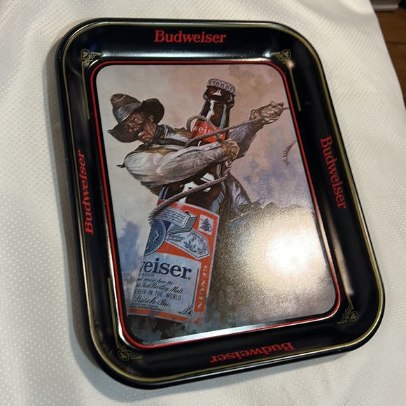 Western Budweiser Metal Tray Retro 90’s Vintage Beer Pub Mancave Rolling Tray - Picture 2 of 5